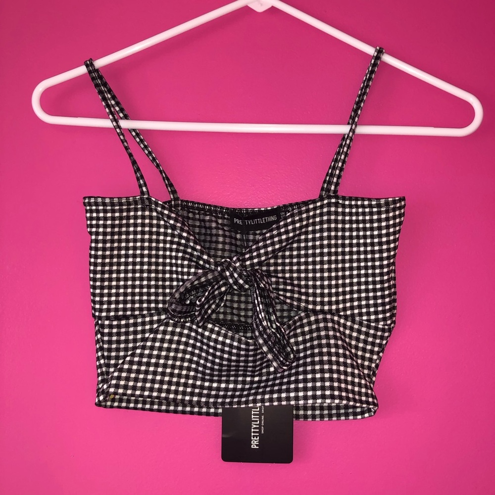 Prettylittlething crop top with open tied front